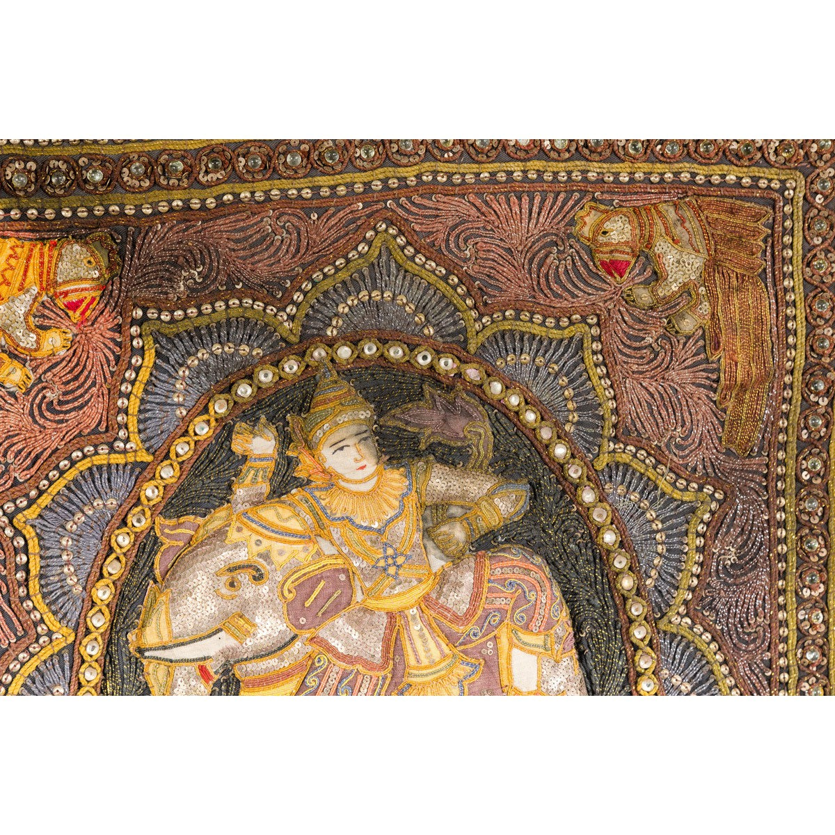 Kalaga 19th Century Tapestry with Stones, Sequins and Colorful Thread-4. Asian &amp; Chinese Furniture, Art, Antiques, Vintage Home Décor for sale at FEA Home