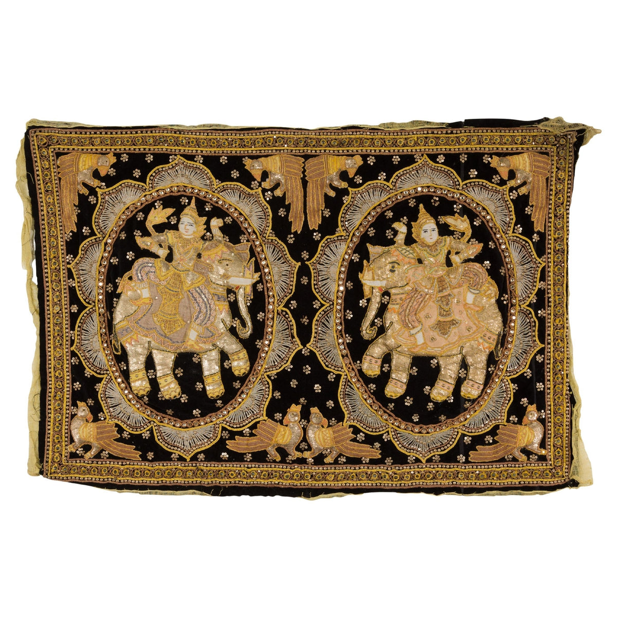 19th Century Kalaga Tapestry with Stones, Sequins and Pink Thread-1. Asian & Chinese Furniture, Art, Antiques, Vintage Home Décor for sale at FEA Home