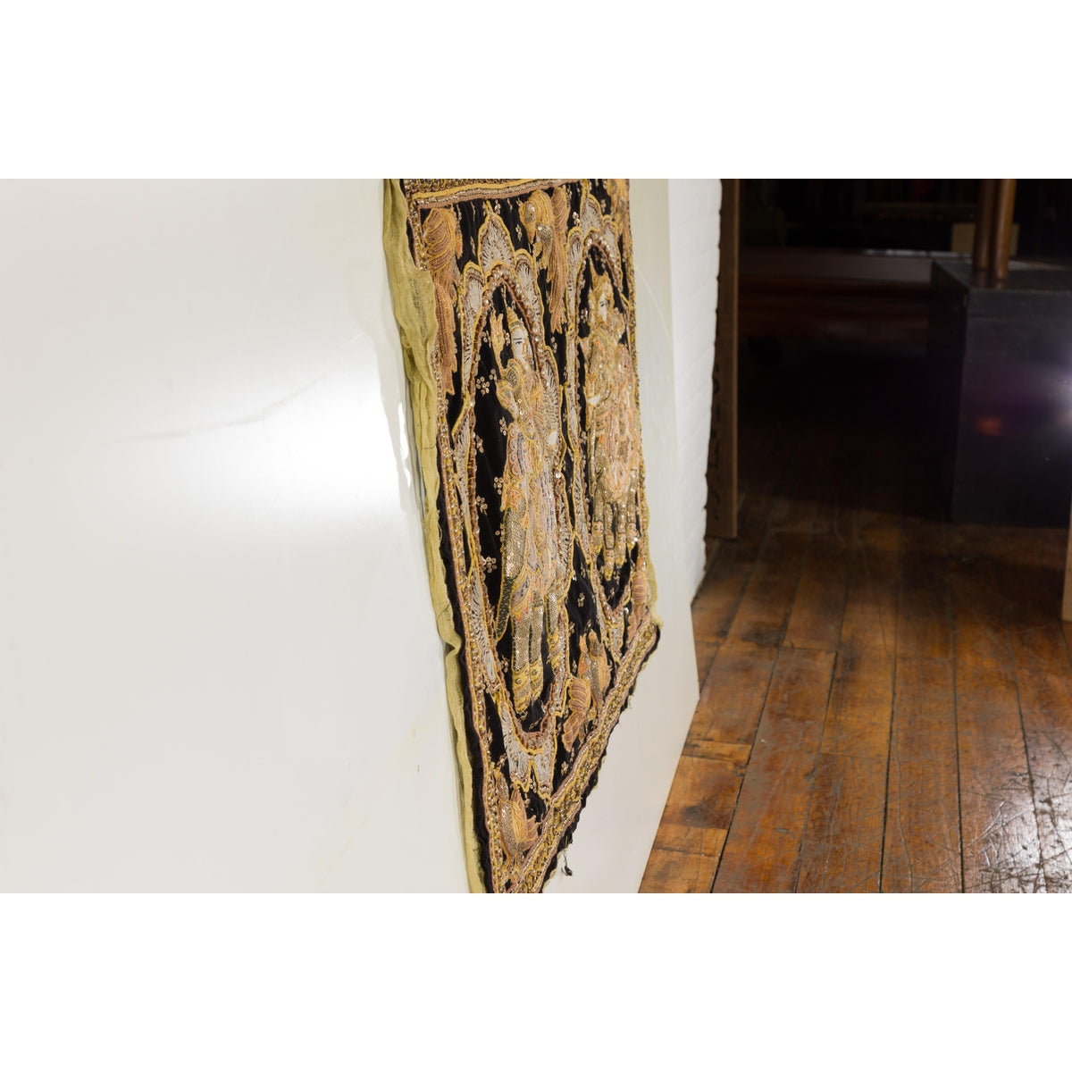 19th Century Kalaga Tapestry with Stones, Sequins and Pink Thread-19. Asian &amp; Chinese Furniture, Art, Antiques, Vintage Home Décor for sale at FEA Home