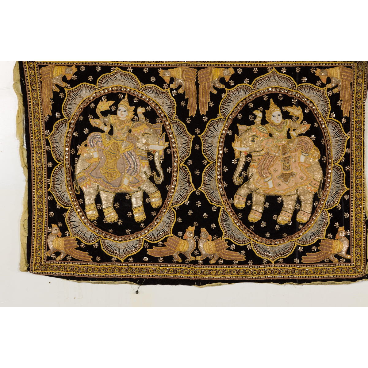 19th Century Kalaga Tapestry with Stones, Sequins and Pink Thread-2. Asian & Chinese Furniture, Art, Antiques, Vintage Home Décor for sale at FEA Home