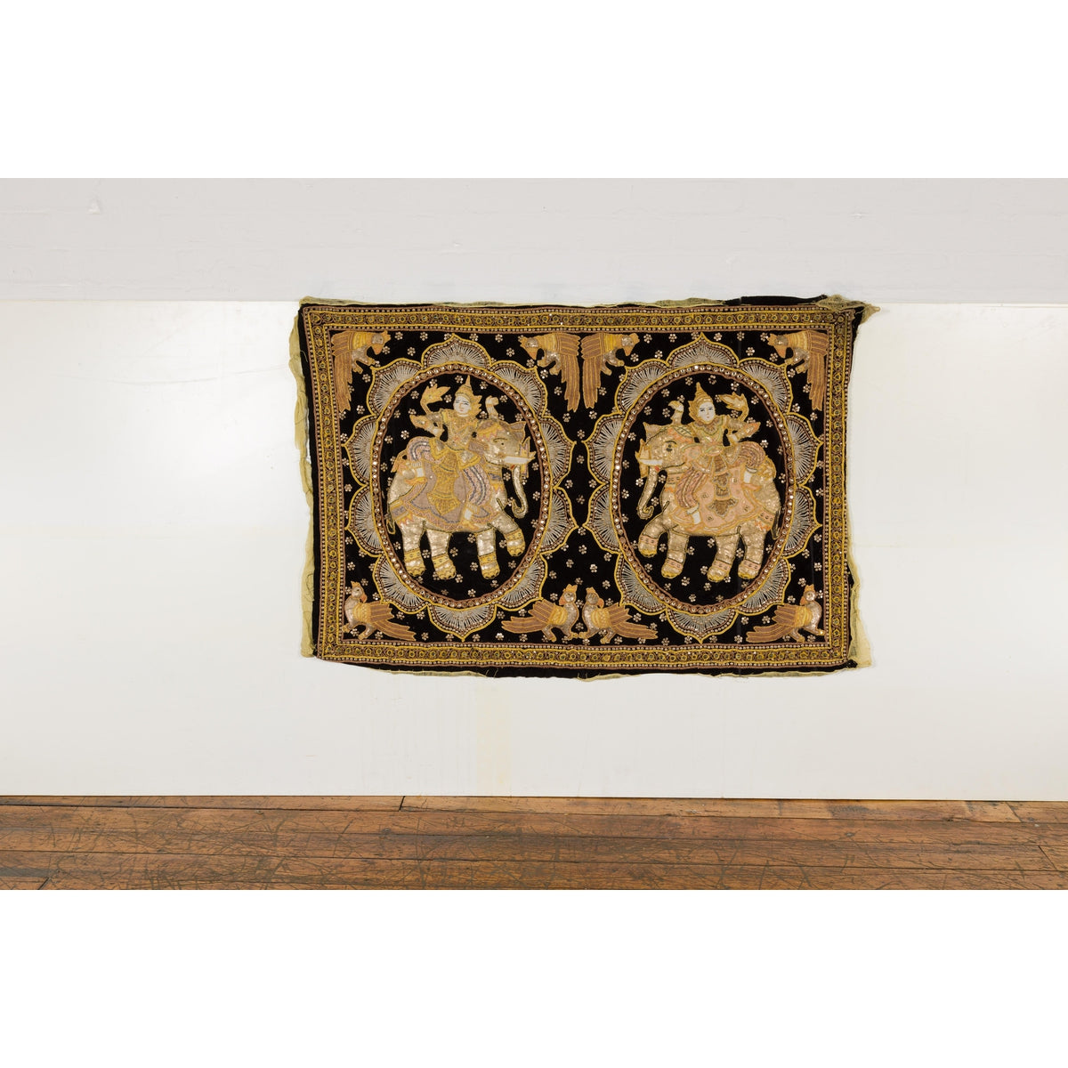 19th Century Kalaga Tapestry with Stones, Sequins and Pink Thread-3. Asian &amp; Chinese Furniture, Art, Antiques, Vintage Home Décor for sale at FEA Home