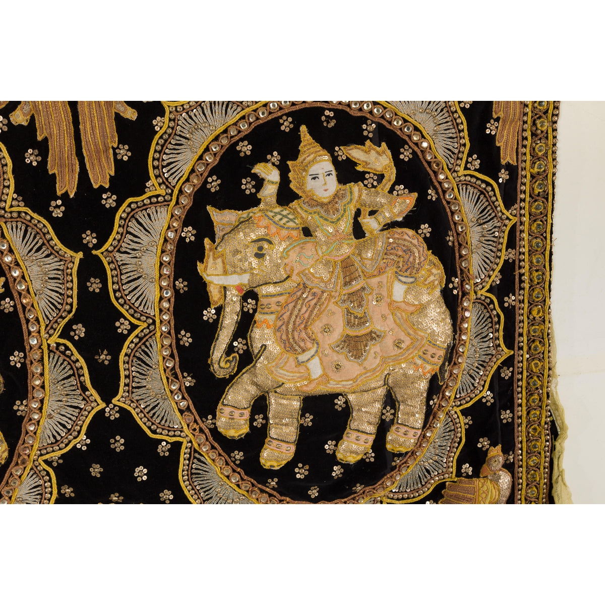 19th Century Kalaga Tapestry with Stones, Sequins and Pink Thread-7. Asian &amp; Chinese Furniture, Art, Antiques, Vintage Home Décor for sale at FEA Home