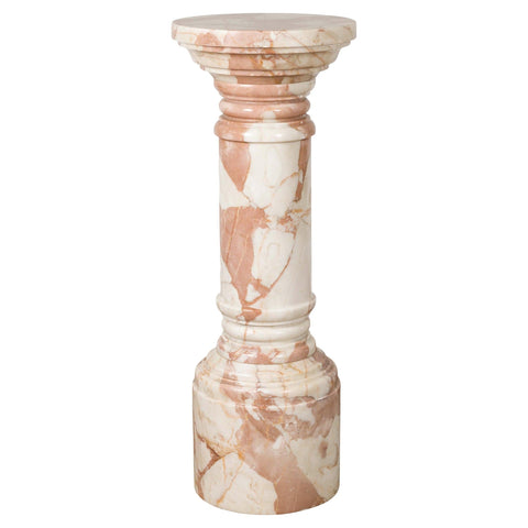 vintage Indian pedestal from the mid-20th century, with variegated white, pink and brown marble