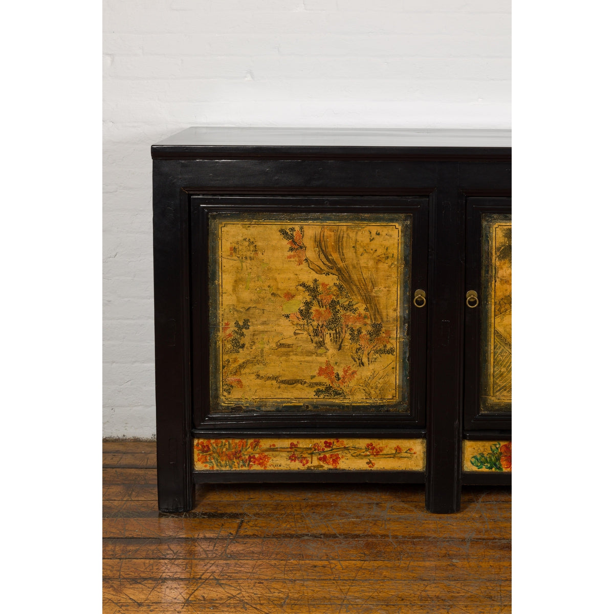 Low Yellow and Black Cabinet with Three Door Paintings-5. Asian &amp; Chinese Furniture, Art, Antiques, Vintage Home Décor for sale at FEA Home