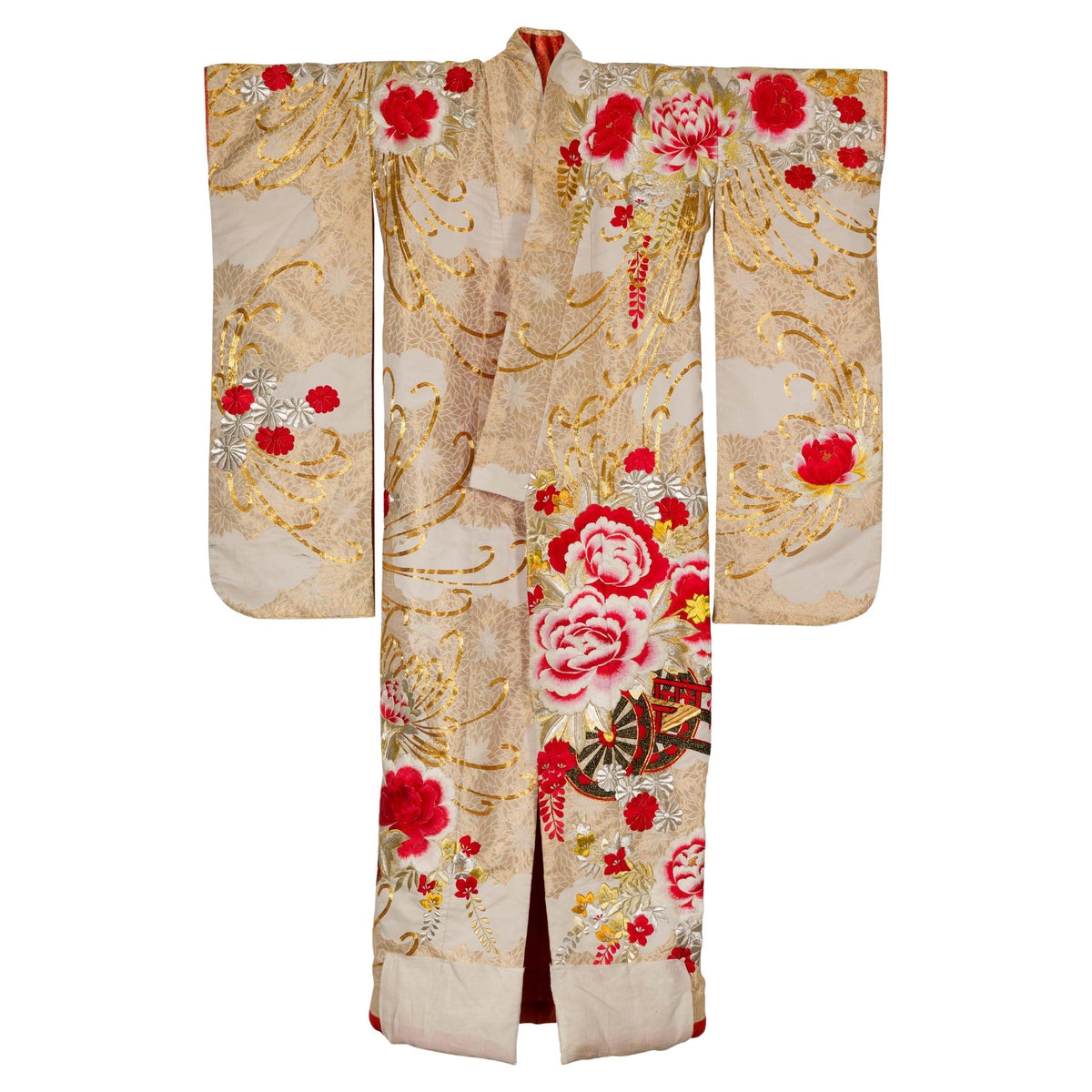 Vintage Silk Kimono with Gold, Silver and Red Embroidery-1. Asian &amp; Chinese Furniture, Art, Antiques, Vintage Home Décor for sale at FEA Home