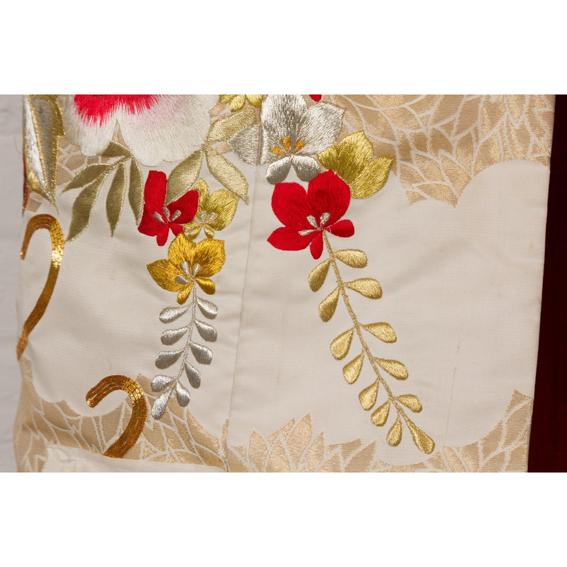 Vintage Silk Kimono with Gold, Silver and Red Embroidery-YN7948-11. Asian & Chinese Furniture, Art, Antiques, Vintage Home Décor for sale at FEA Home