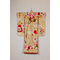 Vintage Silk Kimono with Gold, Silver and Red Embroidery