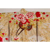 Vintage Silk Kimono with Gold, Silver and Red Embroidery