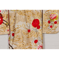 Vintage Silk Kimono with Gold, Silver and Red Embroidery