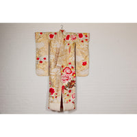 Vintage Silk Kimono with Gold, Silver and Red Embroidery