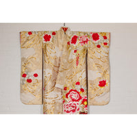 Vintage Silk Kimono with Gold, Silver and Red Embroidery