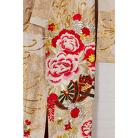 Vintage Silk Kimono with Gold, Silver and Red Embroidery