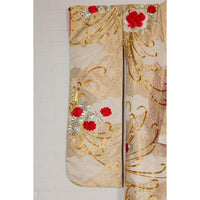 Vintage Silk Kimono with Gold, Silver and Red Embroidery