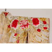 Vintage Silk Kimono with Gold, Silver and Red Embroidery