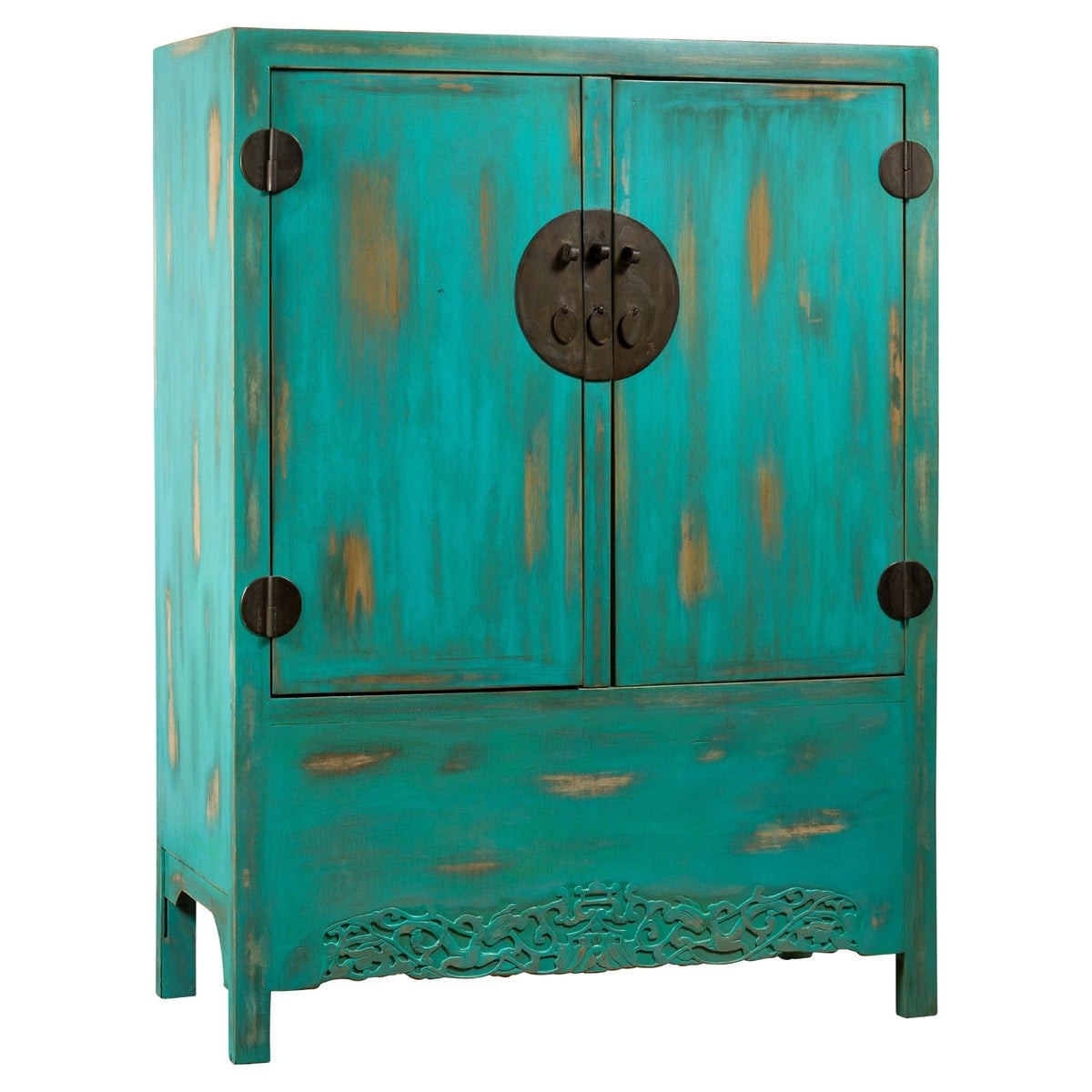 Qing Dynasty Cabinet with Custom Blue Green Lacquer and Carved Apron-1. Asian & Chinese Furniture, Art, Antiques, Vintage Home Décor for sale at FEA Home