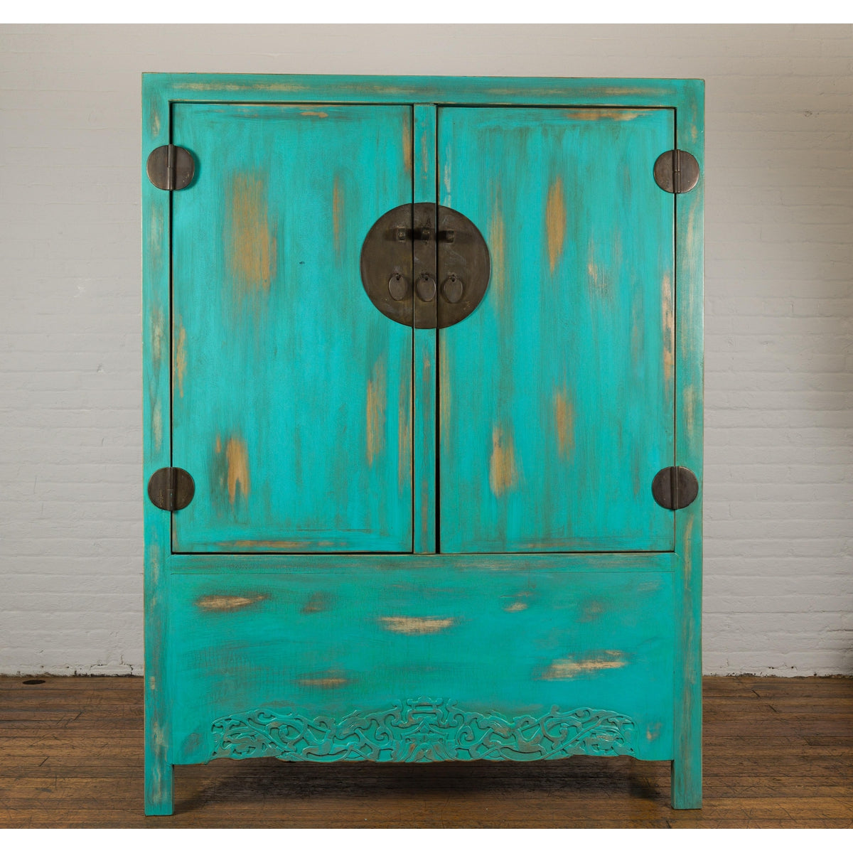 Qing Dynasty Cabinet with Custom Blue Green Lacquer and Carved Apron-12. Asian &amp; Chinese Furniture, Art, Antiques, Vintage Home Décor for sale at FEA Home