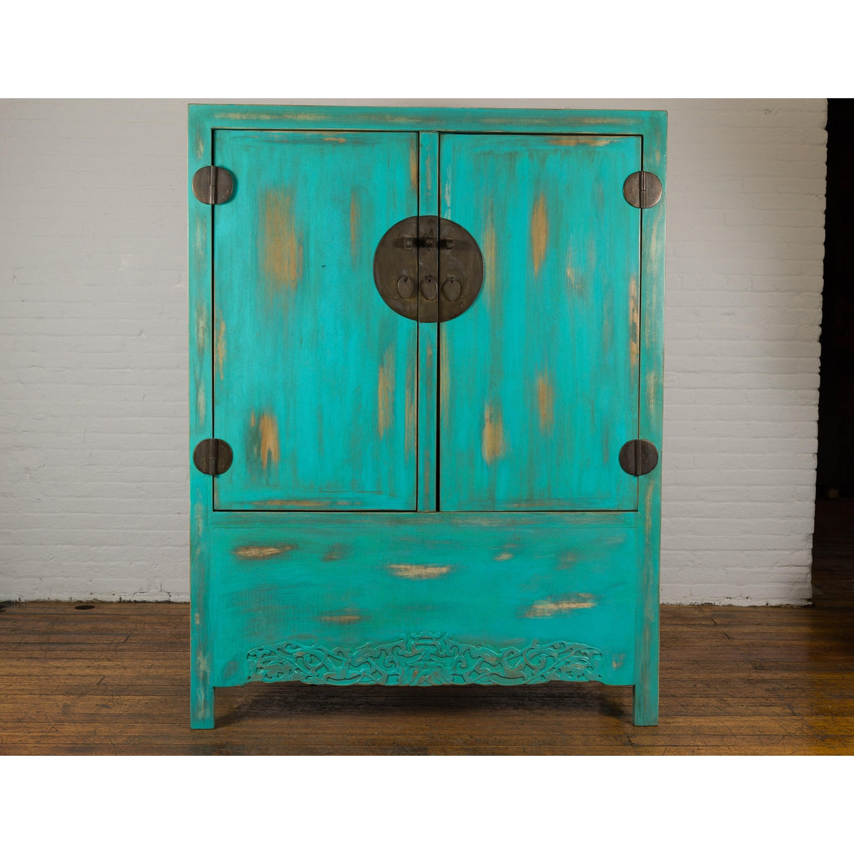 Qing Dynasty Cabinet with Custom Blue Green Lacquer and Carved Apron-2. Asian & Chinese Furniture, Art, Antiques, Vintage Home Décor for sale at FEA Home