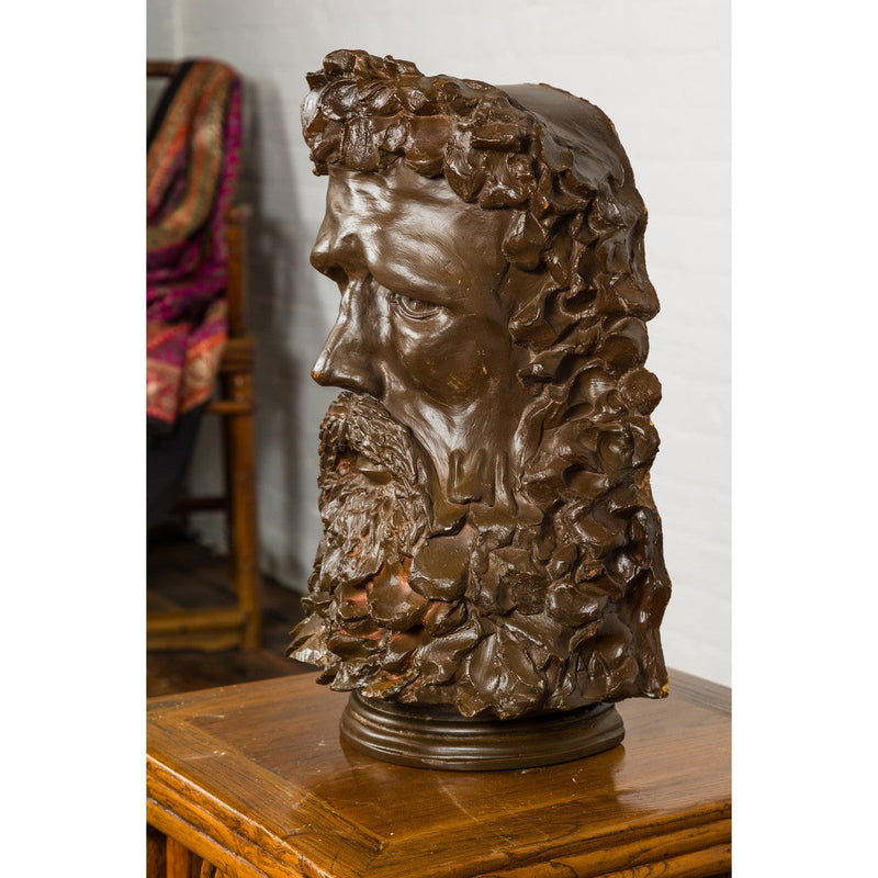 Plaster Carved Head Bust of Roman God Jupiter-YN7950-12. Asian & Chinese Furniture, Art, Antiques, Vintage Home Décor for sale at FEA Home