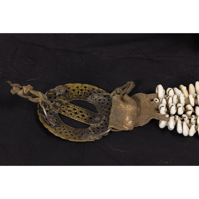 Antique Body Ornament Made of Himalayan Shells Secured to a Brass Buckle-YN7952-14. Asian & Chinese Furniture, Art, Antiques, Vintage Home Décor for sale at FEA Home