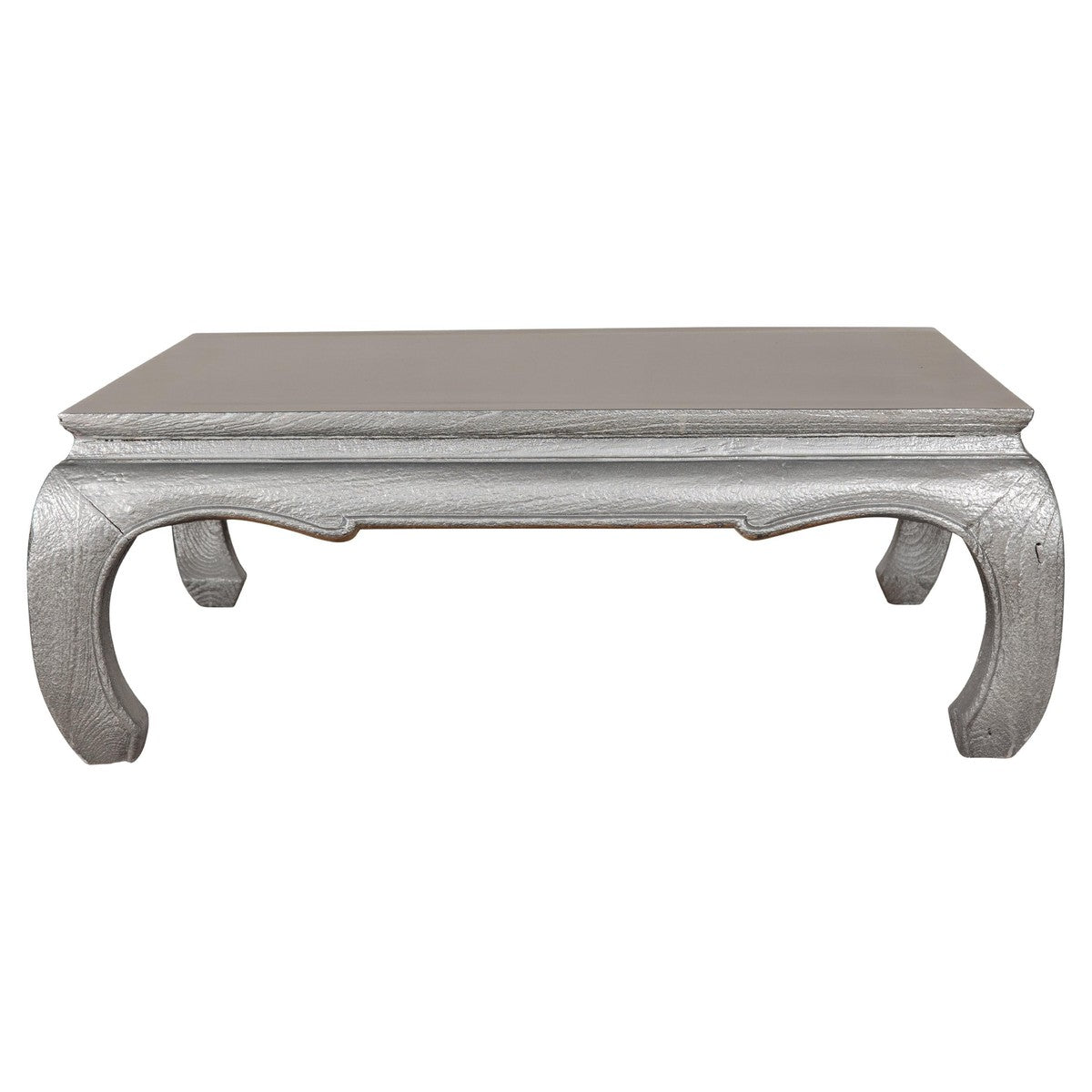 Teak Coffee Table with Custom Silver Patina, Chow Legs and Carved Apron-1. Asian & Chinese Furniture, Art, Antiques, Vintage Home Décor for sale at FEA Home