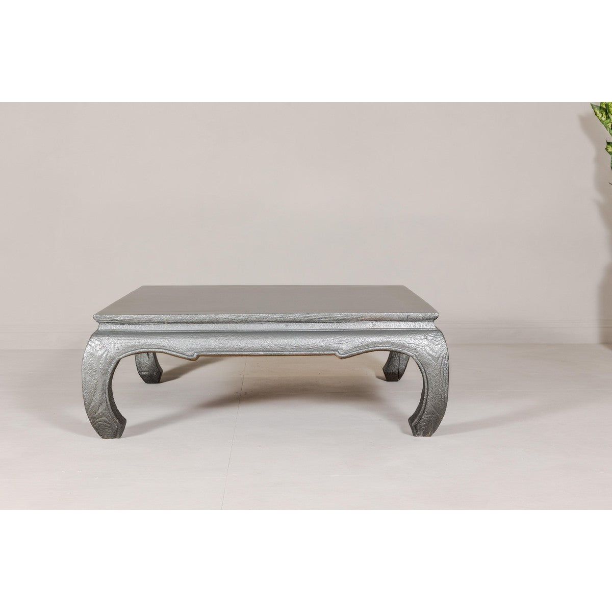 Teak Coffee Table with Custom Silver Patina, Chow Legs and Carved Apron-10. Asian &amp; Chinese Furniture, Art, Antiques, Vintage Home Décor for sale at FEA Home