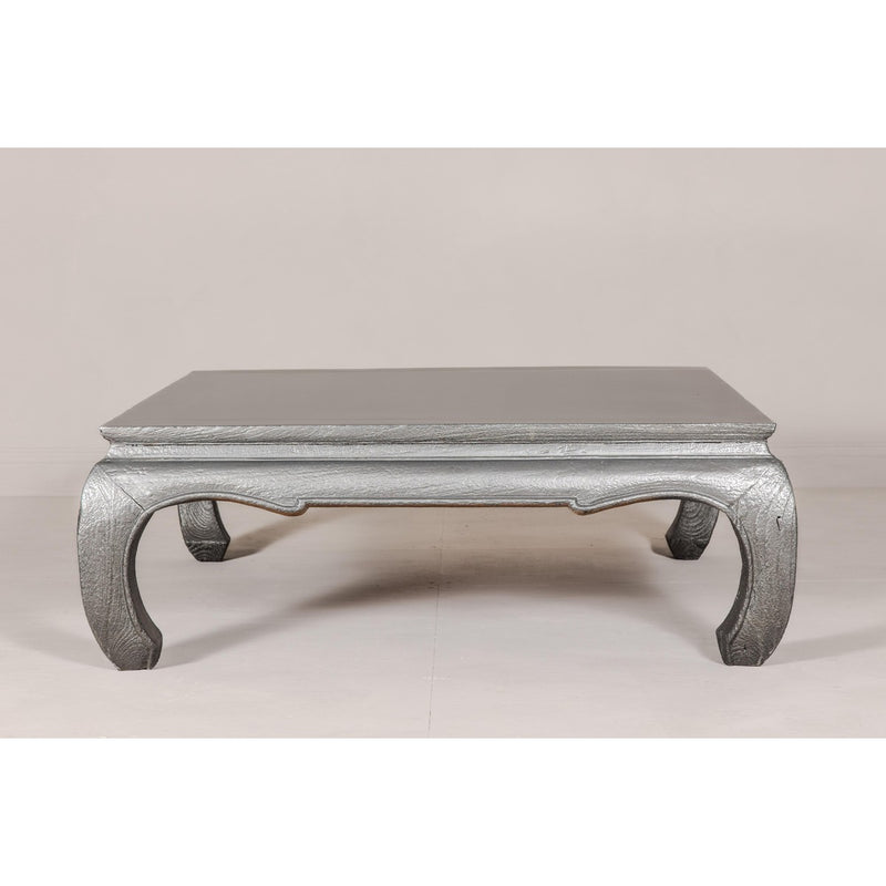 Teak Coffee Table with Custom Silver Patina, Chow Legs and Carved Apron-YN7955-11. Asian & Chinese Furniture, Art, Antiques, Vintage Home Décor for sale at FEA Home