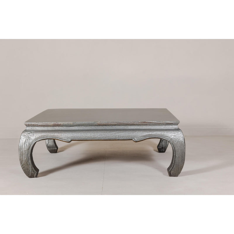 Teak Coffee Table with Custom Silver Patina, Chow Legs and Carved Apron-YN7955-12. Asian & Chinese Furniture, Art, Antiques, Vintage Home Décor for sale at FEA Home