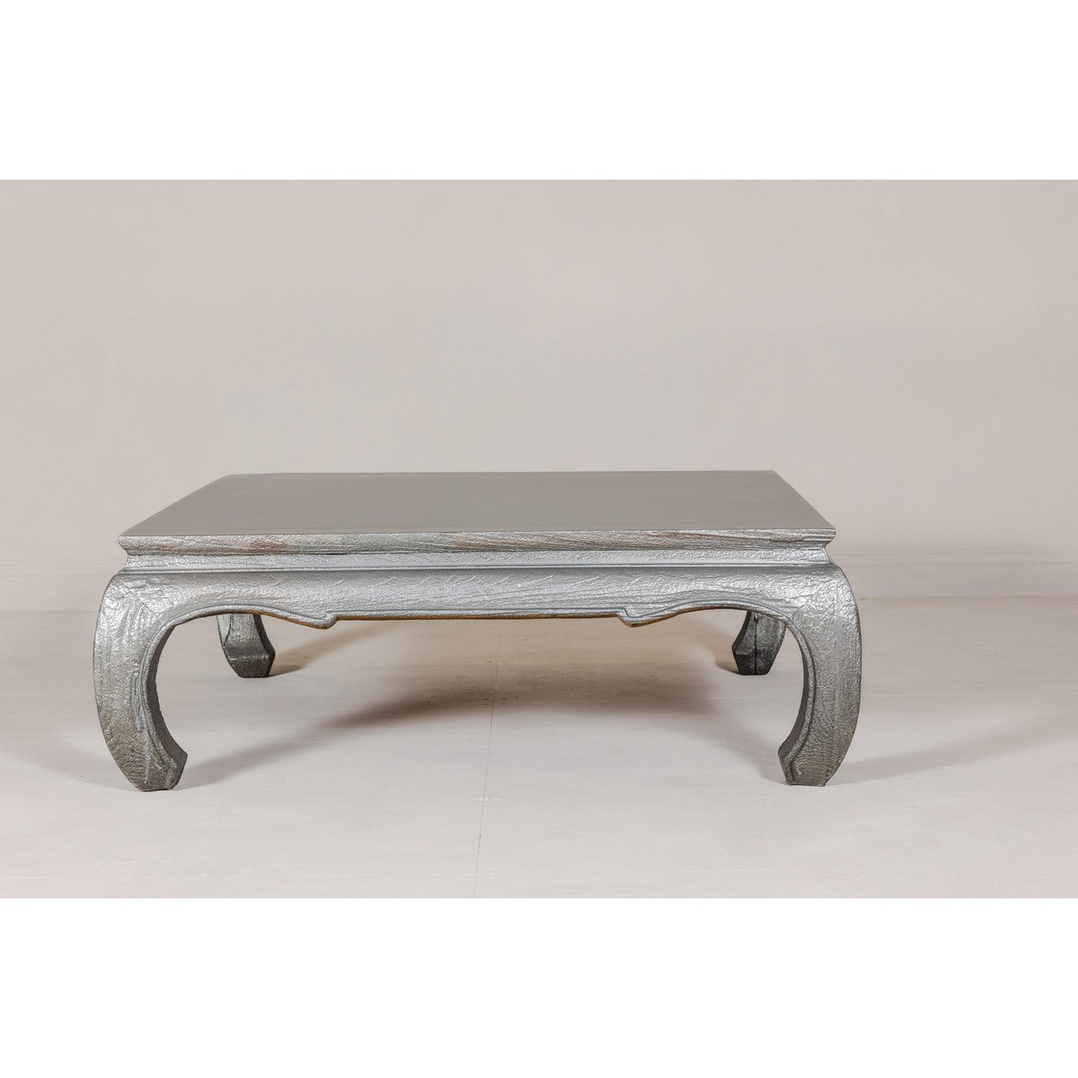 Teak Coffee Table with Custom Silver Patina, Chow Legs and Carved Apron-13. Asian &amp; Chinese Furniture, Art, Antiques, Vintage Home Décor for sale at FEA Home