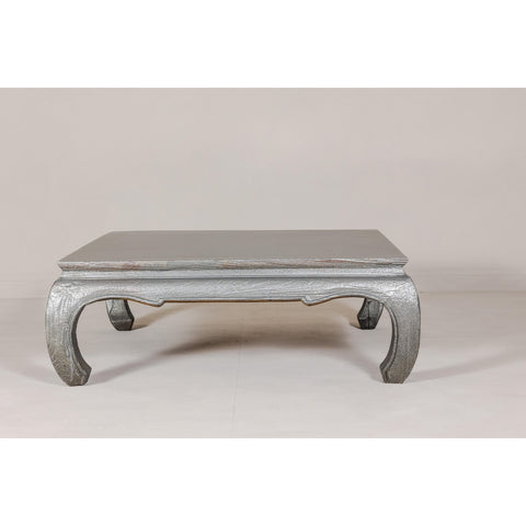 Teak Coffee Table with Custom Silver Patina, Chow Legs and Carved Apron-YN7955-13. Asian & Chinese Furniture, Art, Antiques, Vintage Home Décor for sale at FEA Home