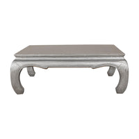 Teak Coffee Table with Custom Silver Patina, Chow Legs and Carved Apron