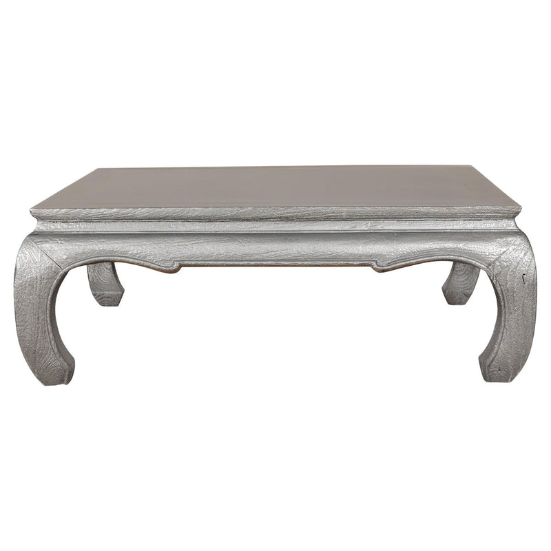 Teak Coffee Table with Custom Silver Patina, Chow Legs and Carved Apron-YN7955-1. Asian & Chinese Furniture, Art, Antiques, Vintage Home Décor for sale at FEA Home