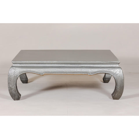 Teak Coffee Table with Custom Silver Patina, Chow Legs and Carved Apron-YN7955-3. Asian & Chinese Furniture, Art, Antiques, Vintage Home Décor for sale at FEA Home