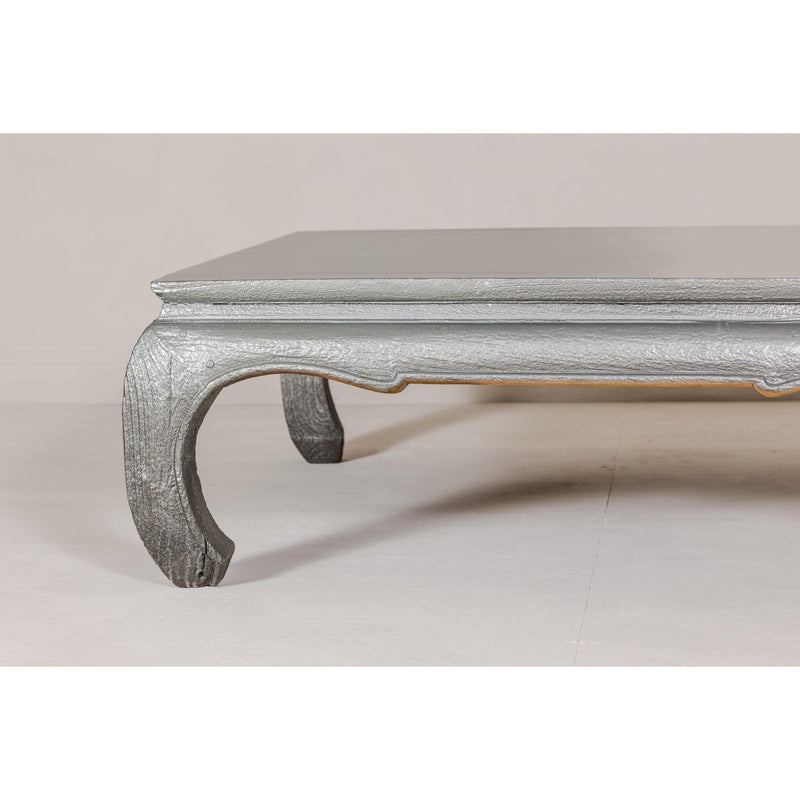 Teak Coffee Table with Custom Silver Patina, Chow Legs and Carved Apron-YN7955-4. Asian & Chinese Furniture, Art, Antiques, Vintage Home Décor for sale at FEA Home
