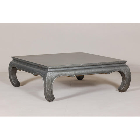 Teak Coffee Table with Custom Silver Patina, Chow Legs and Carved Apron-YN7955-7. Asian & Chinese Furniture, Art, Antiques, Vintage Home Décor for sale at FEA Home