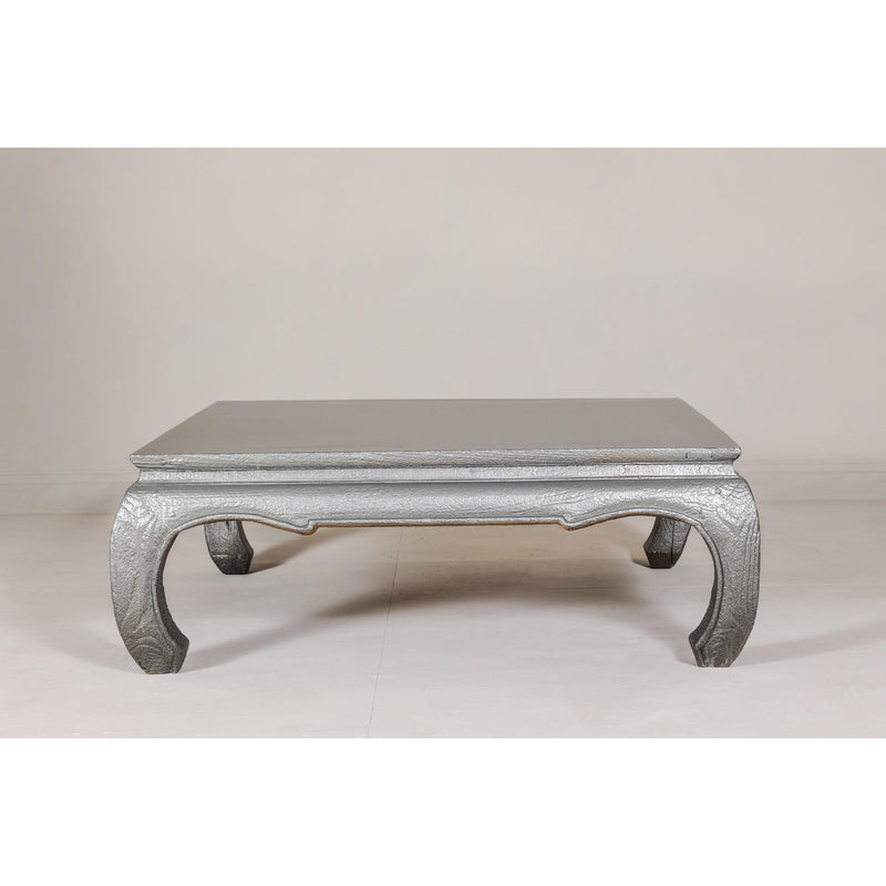 Teak Coffee Table with Custom Silver Patina, Chow Legs and Carved Apron-YN7955-9. Asian & Chinese Furniture, Art, Antiques, Vintage Home Décor for sale at FEA Home