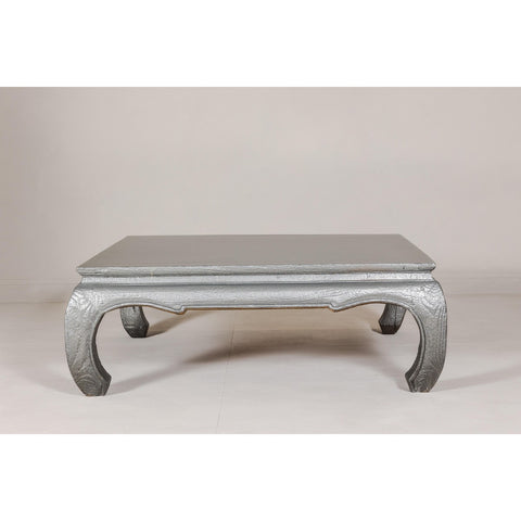 Teak Coffee Table with Custom Silver Patina, Chow Legs and Carved Apron-YN7955-9. Asian & Chinese Furniture, Art, Antiques, Vintage Home Décor for sale at FEA Home