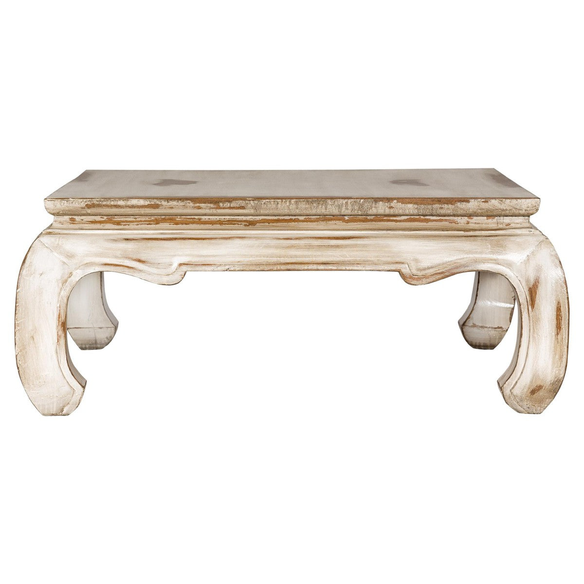 Distressed White Coffee Table with Chow Legs and Square Top, Vintage-YN7957-1. Asian & Chinese Furniture, Art, Antiques, Vintage Home Décor for sale at FEA Home