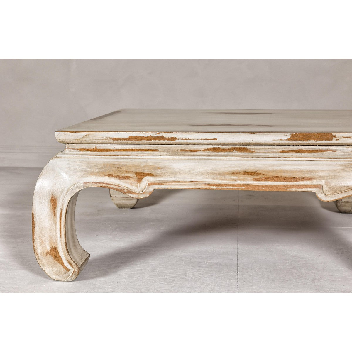 Distressed White Coffee Table with Chow Legs and Square Top, Vintage-YN7957-11. Asian & Chinese Furniture, Art, Antiques, Vintage Home Décor for sale at FEA Home