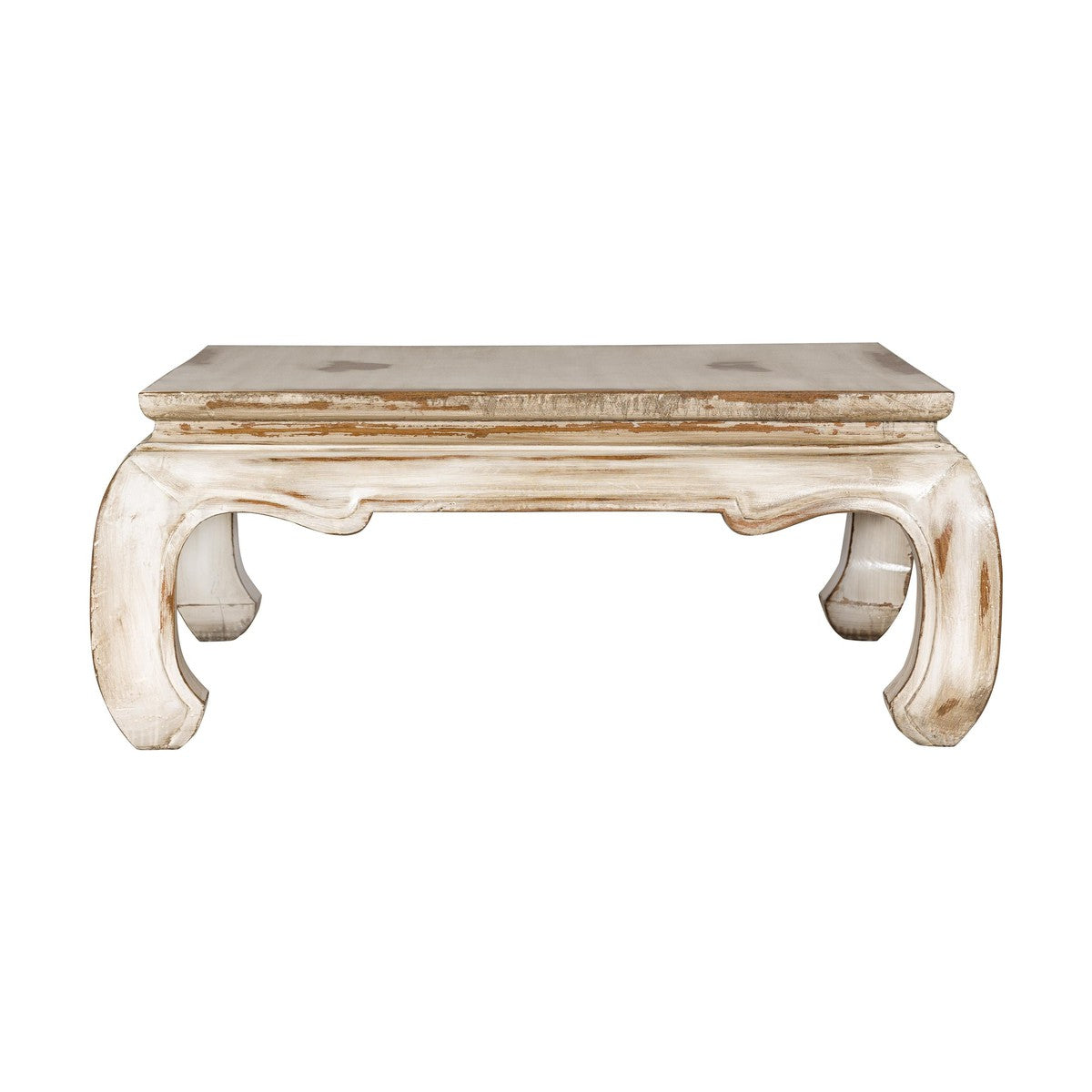 Distressed White Coffee Table with Chow Legs and Square Top, Vintage-YN7957-13. Asian & Chinese Furniture, Art, Antiques, Vintage Home Décor for sale at FEA Home