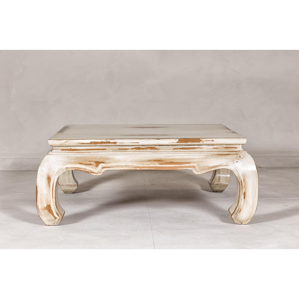 Distressed White Coffee Table with Chow Legs and Square Top, Vintage-YN7957-3. Asian & Chinese Furniture, Art, Antiques, Vintage Home Décor for sale at FEA Home