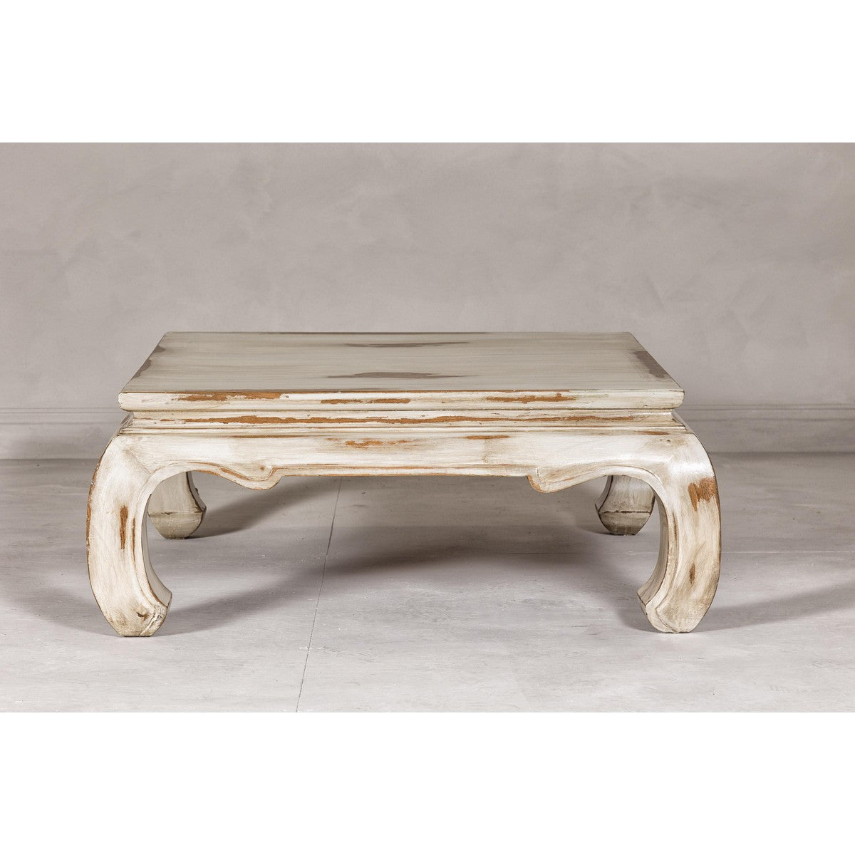 Distressed White Coffee Table with Chow Legs and Square Top, Vintage-YN7957-9. Asian & Chinese Furniture, Art, Antiques, Vintage Home Décor for sale at FEA Home
