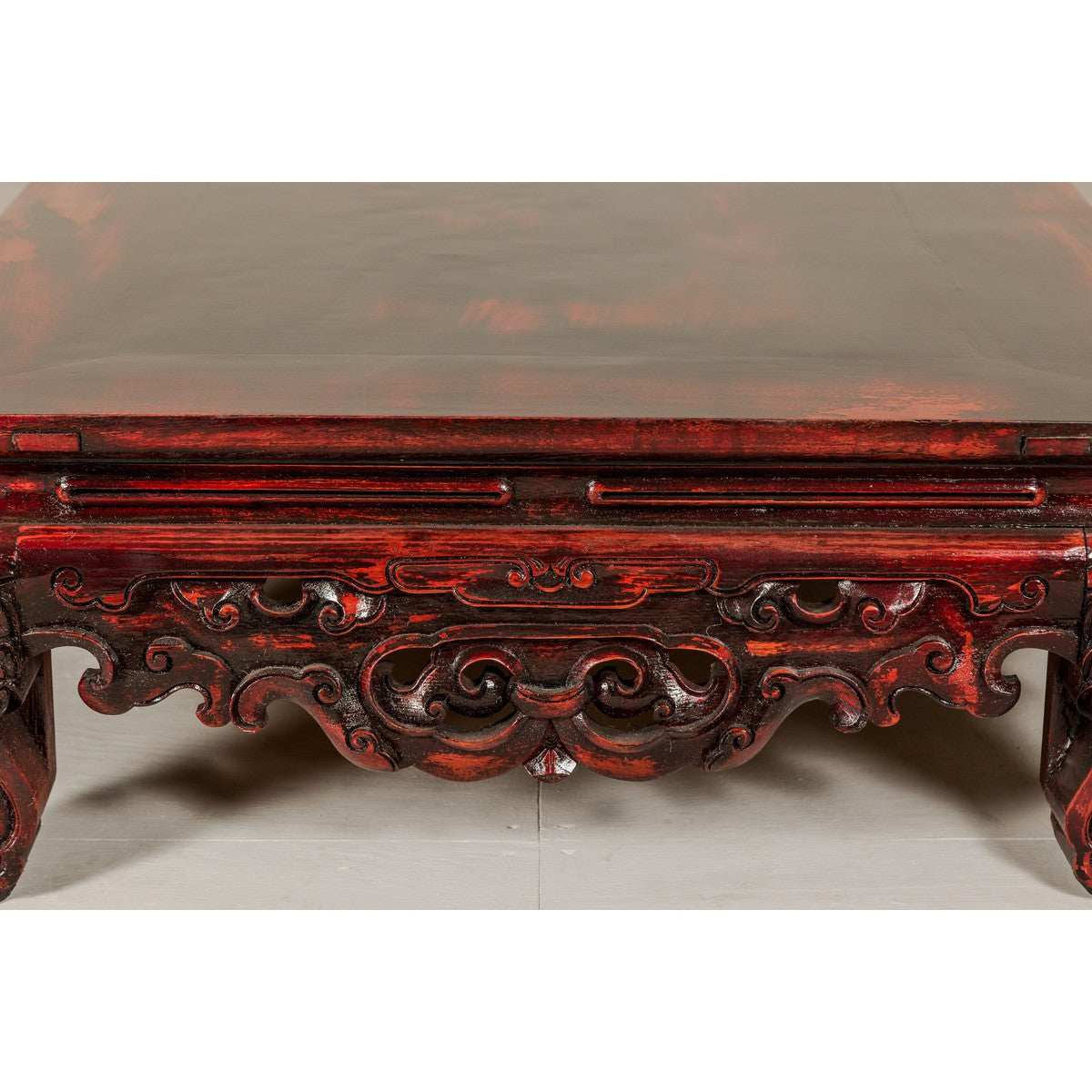 Qing Dynasty Low Kang Coffee Table with Reddish Brown Finish and Carved Décor-11. Asian &amp; Chinese Furniture, Art, Antiques, Vintage Home Décor for sale at FEA Home