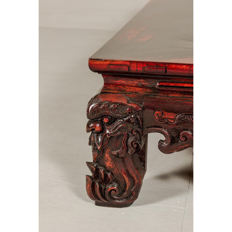 Qing Dynasty Low Kang Coffee Table with Reddish Brown Finish and Carved Décor-YN7958-17. Asian & Chinese Furniture, Art, Antiques, Vintage Home Décor for sale at FEA Home