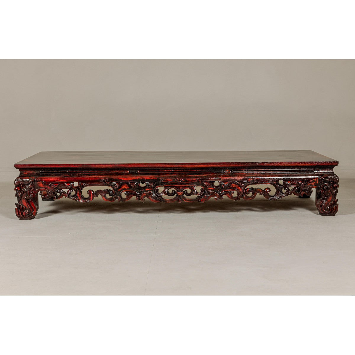 Qing Dynasty Low Kang Coffee Table with Reddish Brown Finish and Carved Décor-2. Asian & Chinese Furniture, Art, Antiques, Vintage Home Décor for sale at FEA Home
