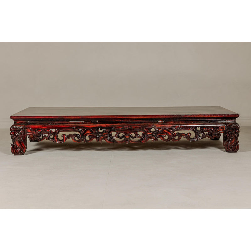 Qing Dynasty Low Kang Coffee Table with Reddish Brown Finish and Carved Décor-YN7958-2. Asian & Chinese Furniture, Art, Antiques, Vintage Home Décor for sale at FEA Home