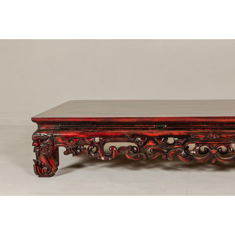 Qing Dynasty Low Kang Coffee Table with Reddish Brown Finish and Carved Décor-YN7958-4. Asian & Chinese Furniture, Art, Antiques, Vintage Home Décor for sale at FEA Home