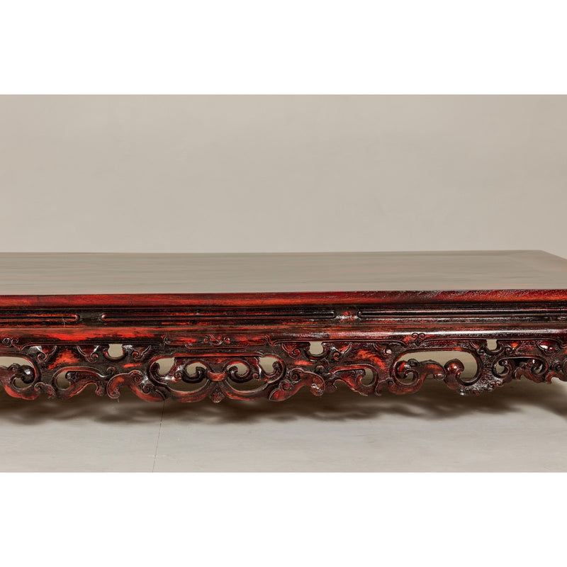 Qing Dynasty Low Kang Coffee Table with Reddish Brown Finish and Carved Décor-YN7958-5. Asian & Chinese Furniture, Art, Antiques, Vintage Home Décor for sale at FEA Home
