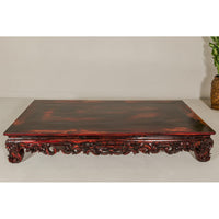 Qing Dynasty Low Kang Coffee Table with Reddish Brown Finish and Carved Décor