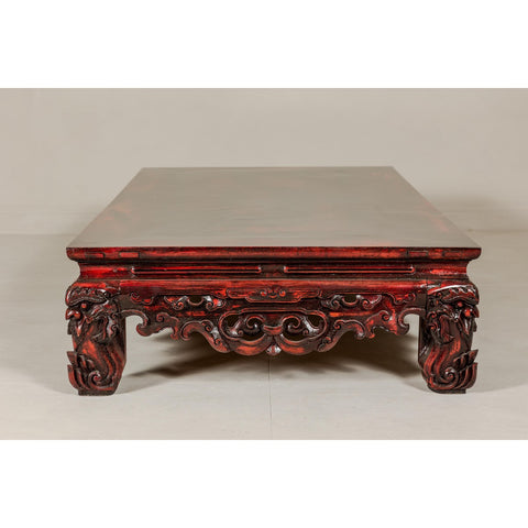 Qing Dynasty Low Kang Coffee Table with Reddish Brown Finish and Carved Décor-YN7958-9. Asian & Chinese Furniture, Art, Antiques, Vintage Home Décor for sale at FEA Home