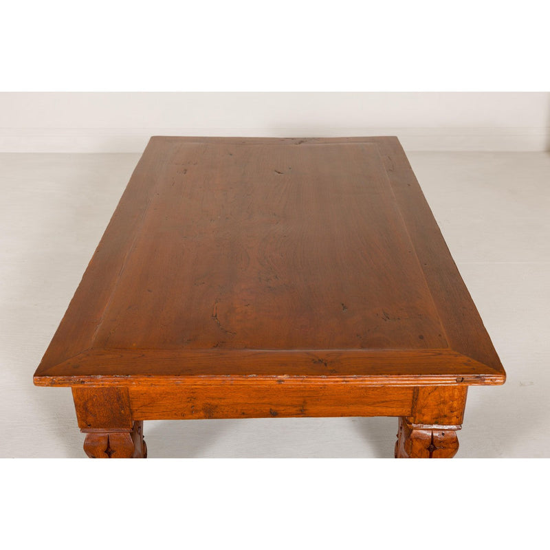 19th Century Teak Brown Wood Low Coffee Table with Scroll Carved Legs-YN7966-12. Asian & Chinese Furniture, Art, Antiques, Vintage Home Décor for sale at FEA Home